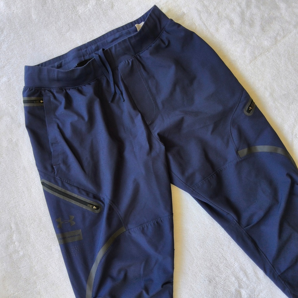 Under Armour Unstoppable Cargo Joggers Mens Large Navy Blue Fitted Tapered